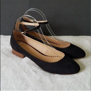LOFT Black Flats with Ankle Strap